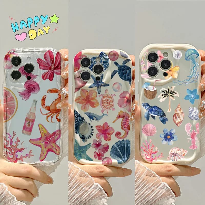 Cover per Telefono Google Pixel 10 7 8 9 Pro XL 8A, Silicone Ondulato 3D con Fiori Colorati e Organismi Marini, Protezione Antiurto