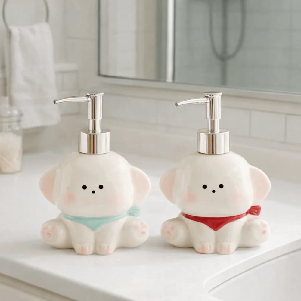Dispenser di Sapone Liquido in Ceramica a Forma di Cane, Bottiglia Vuota per Lozione, Carino Dispenser a Pressione per Shampoo Doccia, per Cucina