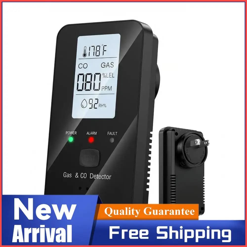 4-in-1 Gas & Carbon Monoxide Detector Plug in with LED Color Display Ultra Sensitive CO Detector Temperature Humidity Display