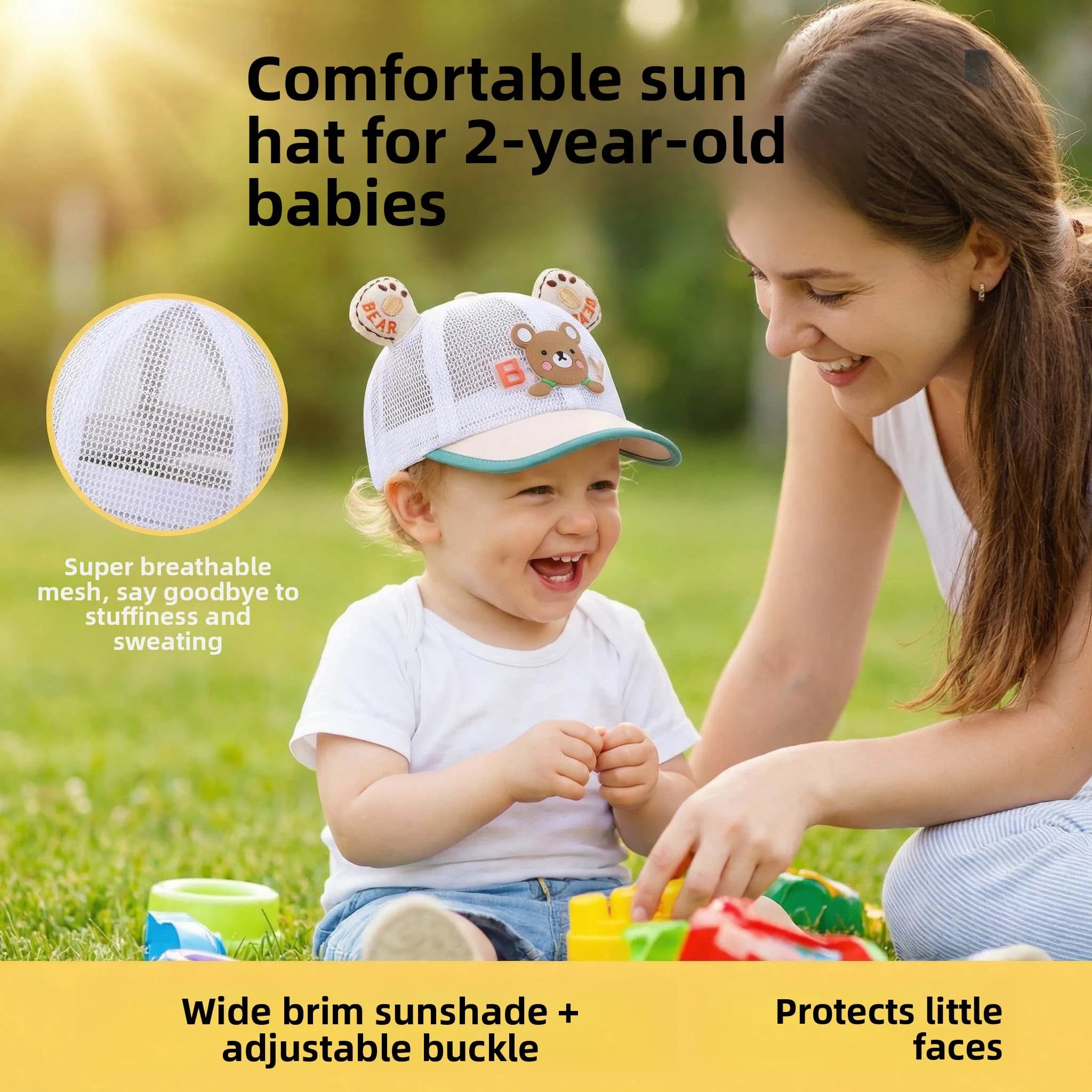 Cappello con protezione UV per bambini, cappellino parasole per neonati, design speciale a rete a becco d'anatra per bambini di 2 anni, per nuoto, fitness e spiaggia