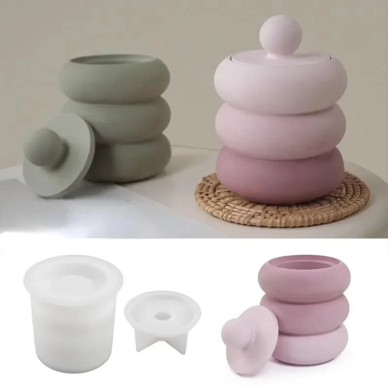 Candle Jar Silicone Molds With Lid DIY Round Storage Box Minimalist Style Concrete Plaster Resin Mould Home Decor Candle Vessel