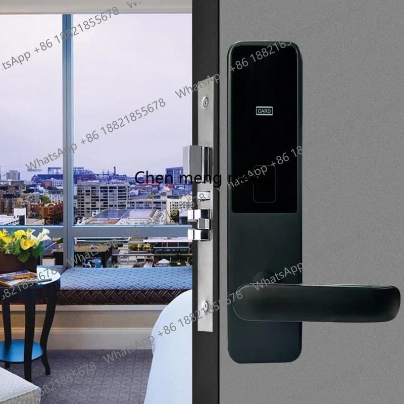 Serratura elettronica intelligente per camere d'albergo con controllo accessi tramite scheda magnetica a induzione, per porte in legno.