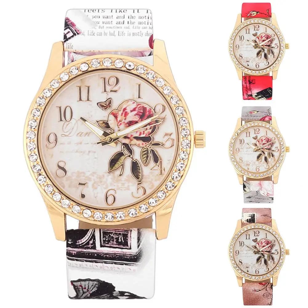 Nuovo Arrivo Orologio da Donna con Motivo Floreale, Orologio al Quarzo di Lusso, Elegante Orologio da Polso da Donna con Cinturino in Pelle, Orologio Casual da Cerimonia, Relogio Mujer