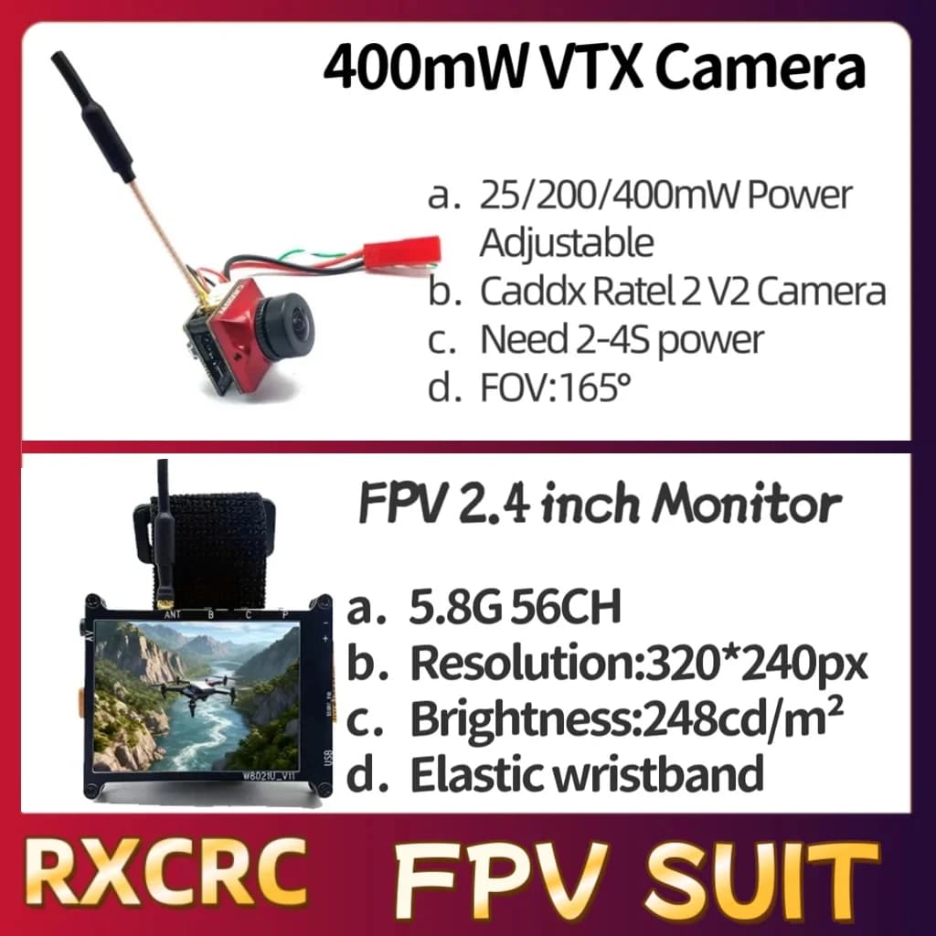 Transmitter module RXC 5.8G Camera VTX Caddx Ratel 2 V2 400 mW all in one, 2.4 inch FPV monitor. For part FPV multicopter RC drone.