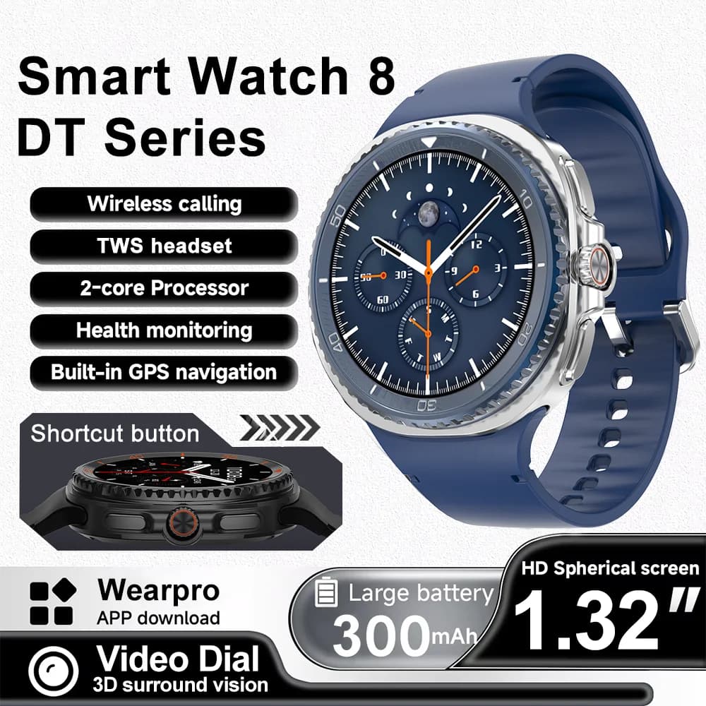 Smartwatch 2026 DT Watch 8 Ultra GPS con Tracciamento, Supporto Sport Coreano, Cardiofrequenzimetro, Chiamate Bluetooth, NFC, Bussola, Impermeabile IP68 - Modello Classico 8