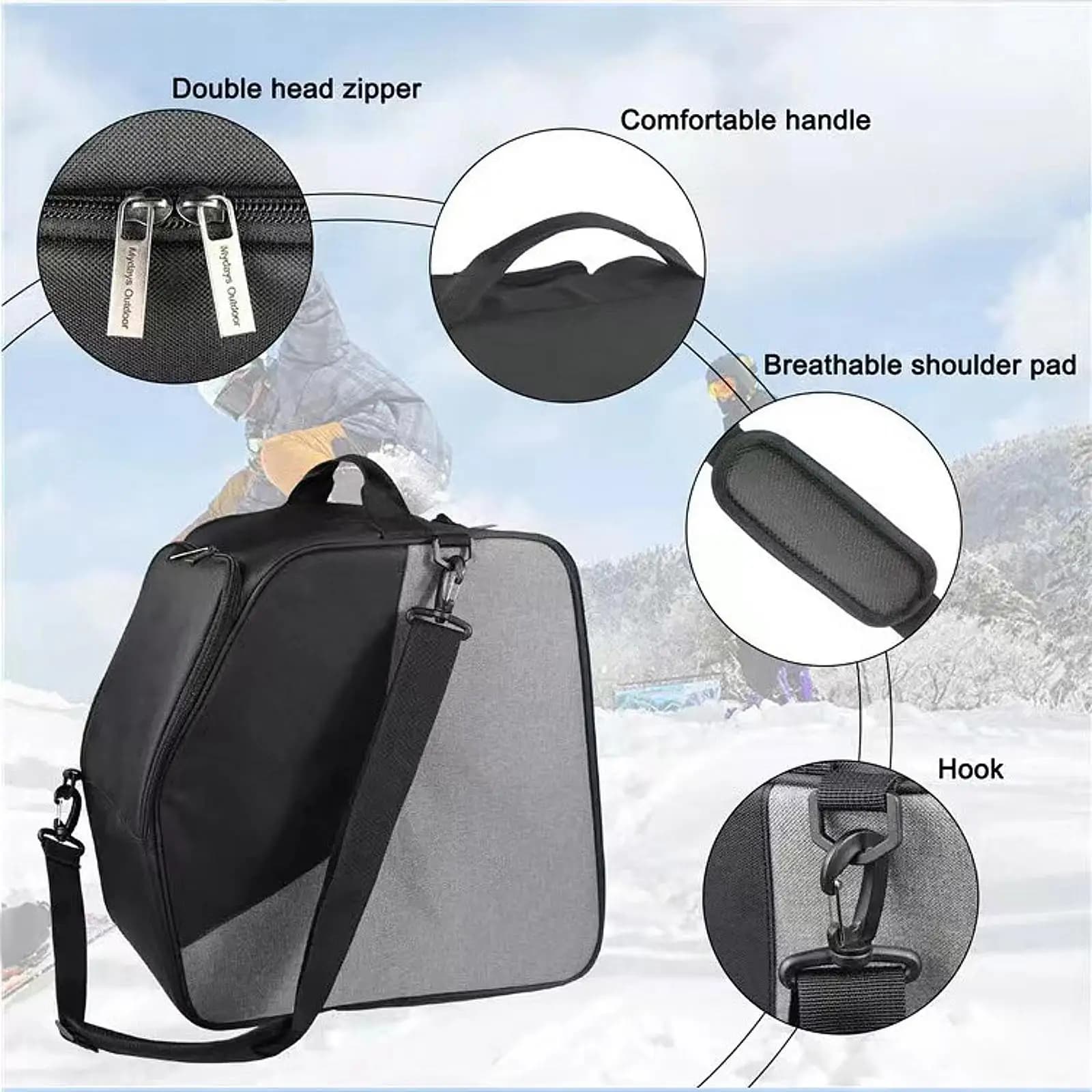 Borsa da sci Borsa da sci invernale per scarponi da neve Borsa a tracolla in tessuto Oxford Occhiali da sci Cappelli Guanti Stivali Borsa portaoggetti per utensili per esterno