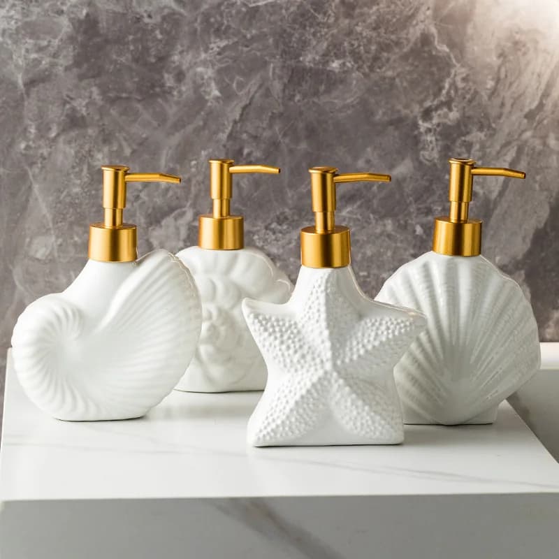 Bottiglia dispenser per lozione in ceramica per sapone, shampoo, balsamo, gel doccia, contenitore liquido ricaricabile per l'arredamento del bagno dell'hotel
