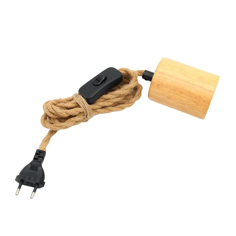 Lampada a sospensione moderna in legno con cavo in tessuto Vintage interruttore a spina ue E27 portalampada in legno per la decorazione della casa della camera da letto