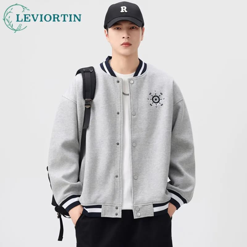 Giacca da baseball casual in stile college giapponese da uomo con ancora per barca, design ricamato, giacca da baseball di marca alla moda e alla moda
