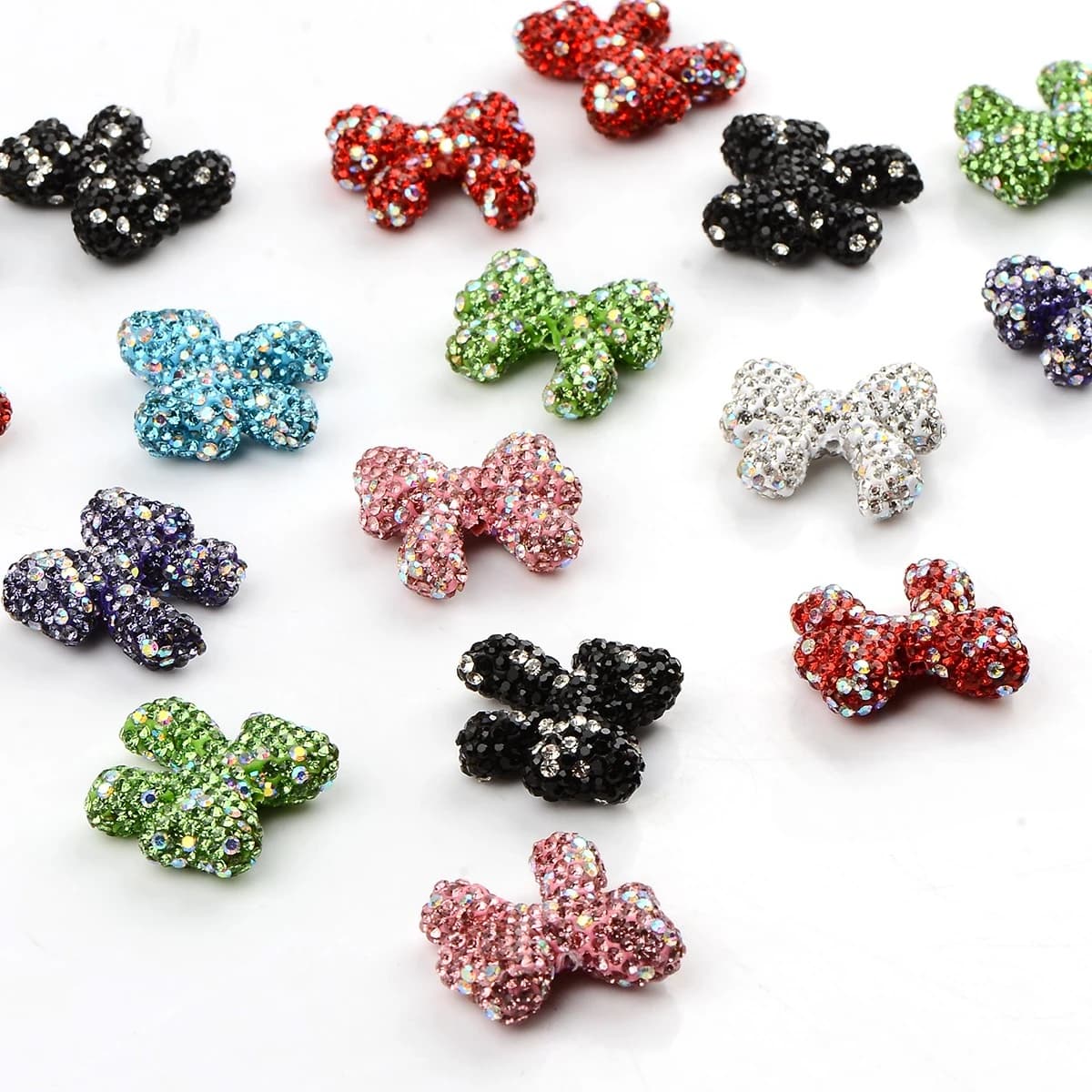 4/9pcs Random Color Rhinestone Bow Polymer Clay Beads 26*28mm Loose Spacer Beads For Bracelet Pen Jewelry DIY Craft Making