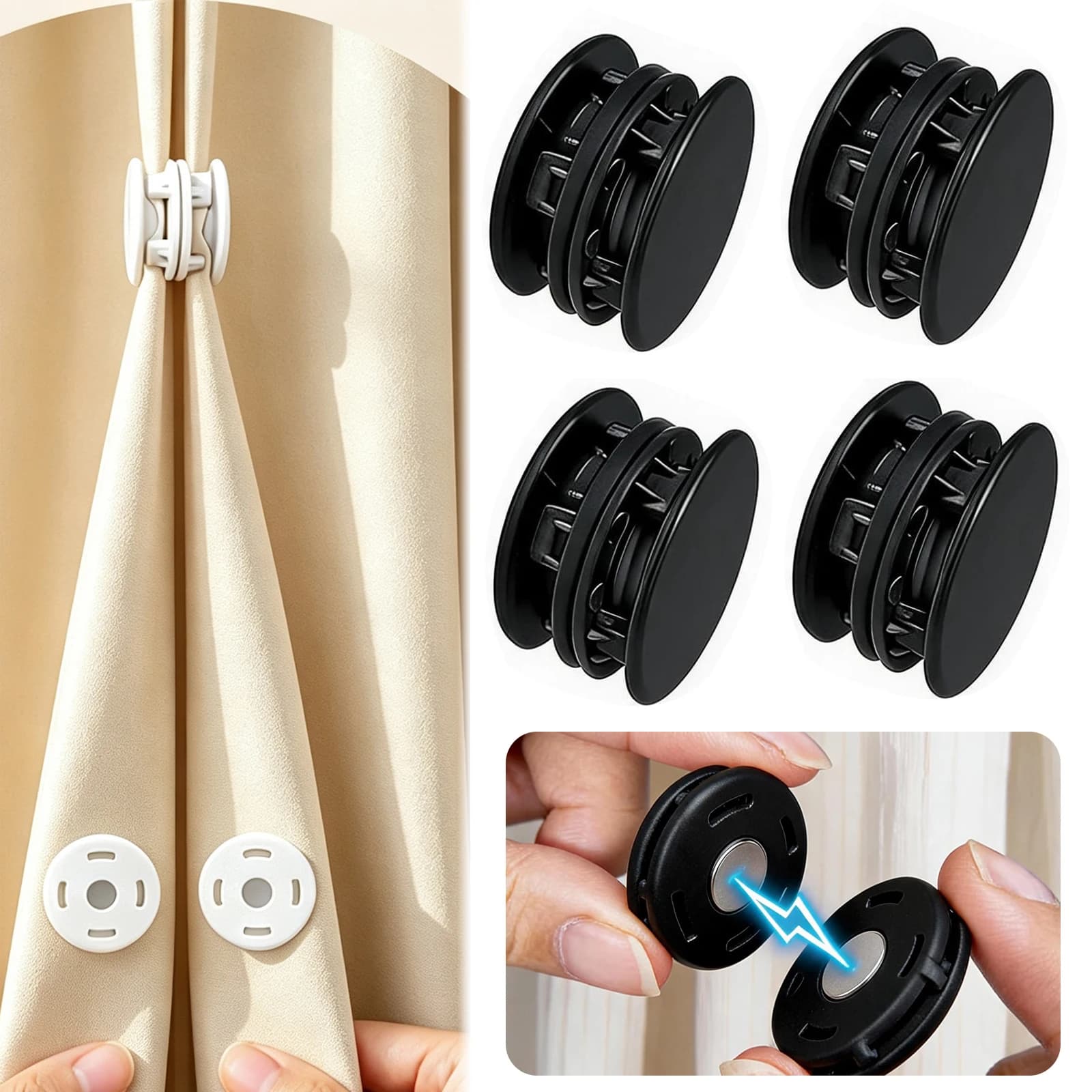 1/2/4/6pairs Magnetic Clips for Curtains – Curtain Buckle Set for Window Treatments & Shower Curtains for Home,Kitchen,office