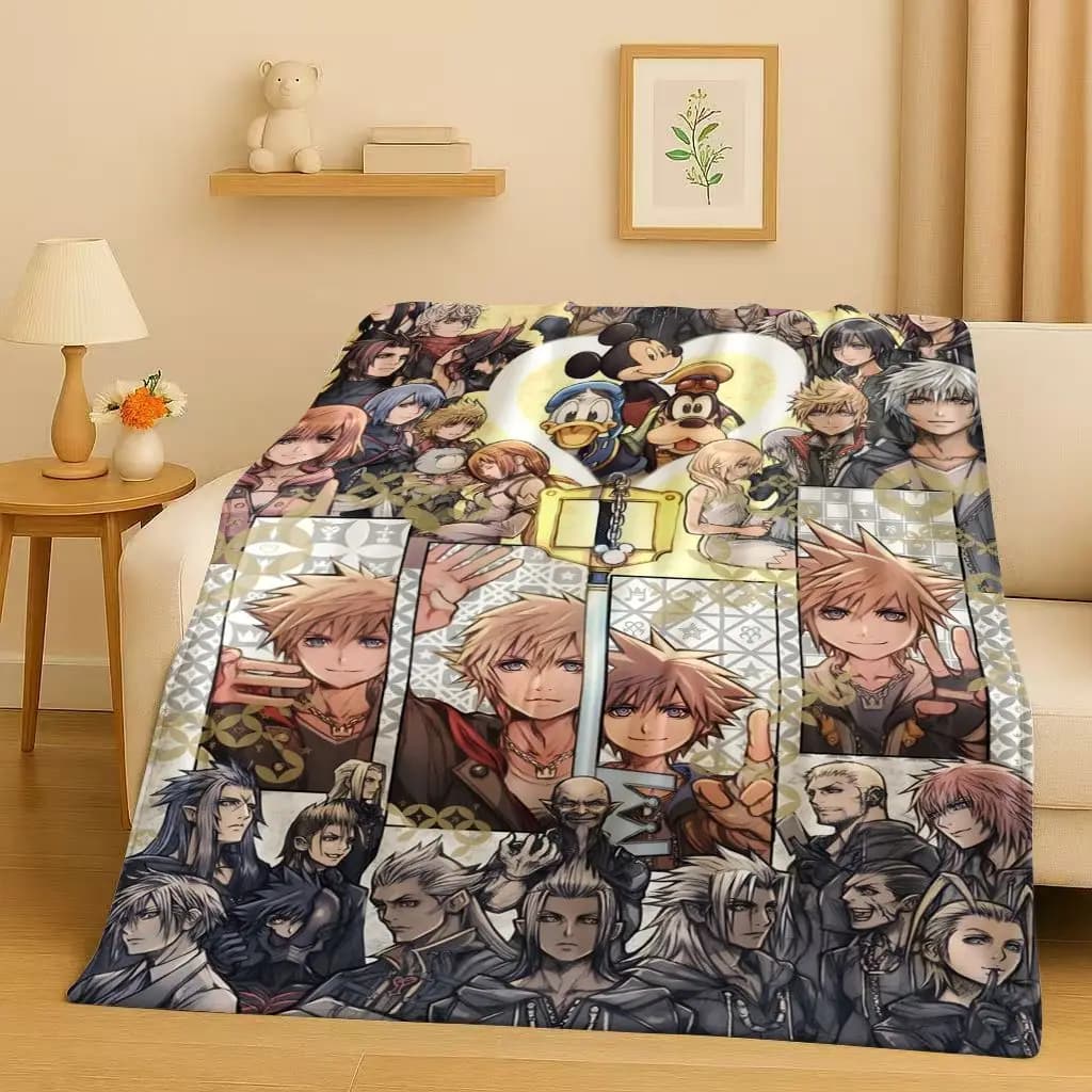 Sanrio Kingdom Hearts Cartoon Game Coperta in flanella di Topolino, peluche ultra morbido per la copertura del divano letto della camera da letto di casa, regalo di Natale