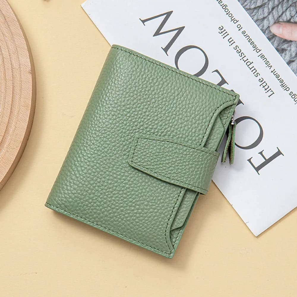 Women's Litchi Grain Faux Leather Bifold Wallet, Snap Button Multi Card Holder With Zipper Coin Pocket, Multi Pastel Colors Optional