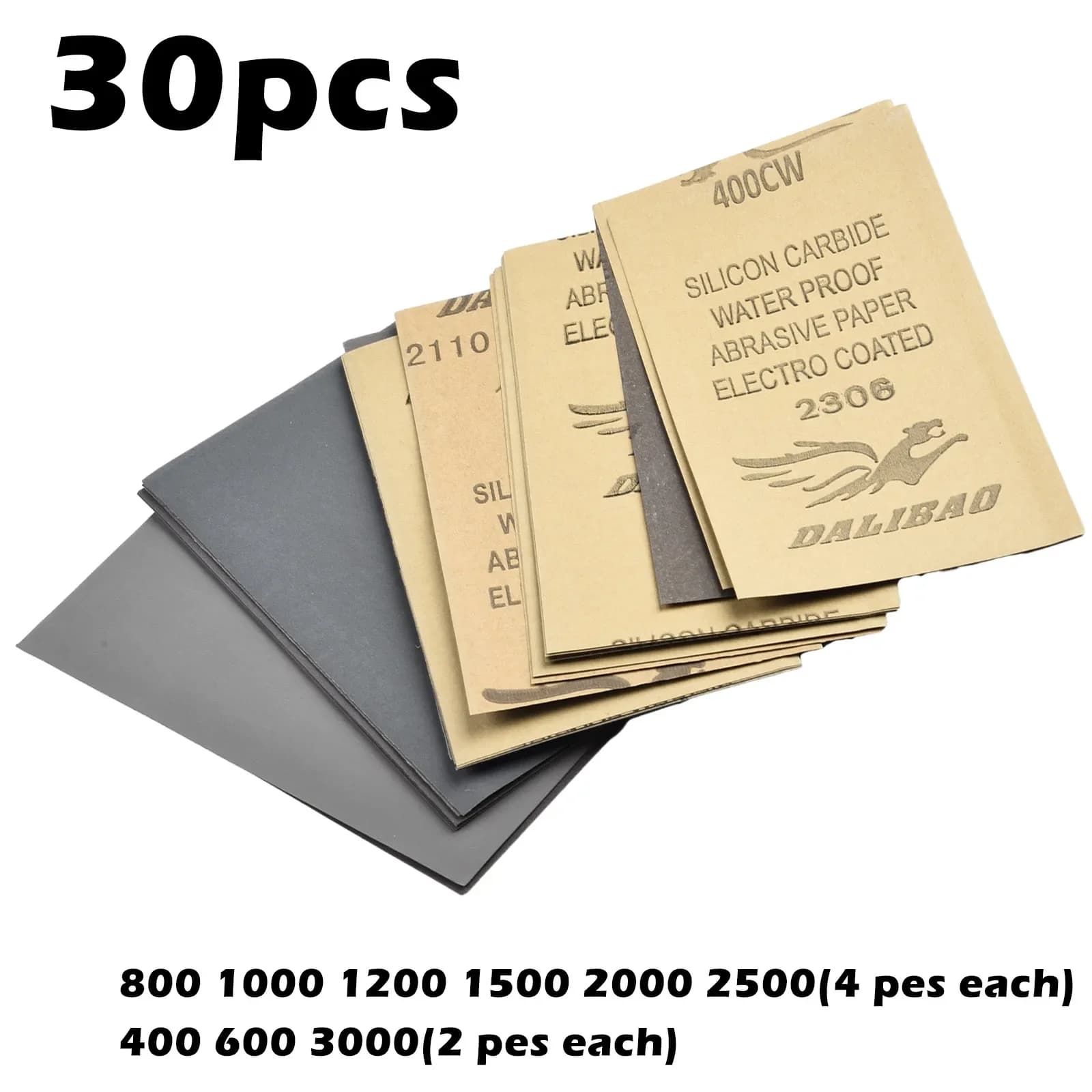 30pc Auto Carta Vetrata Asciutto Bagnato 400 600 3000 800 1000 1200 1500 2500 Carta Vetrata A Secco Bagnato Metallo Vetro Ceramica Lucidatura Carta Vetrata