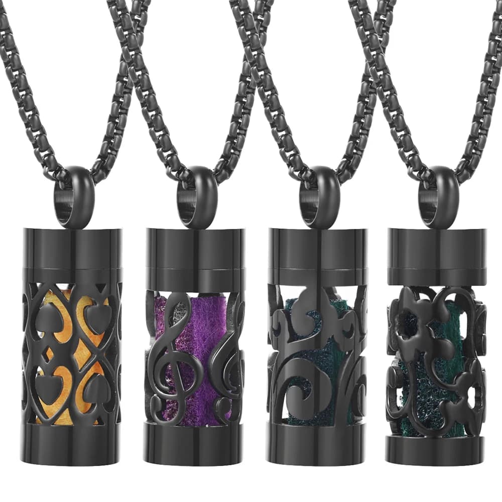 New Gun Black Aromatherapy Music Symbols Cord Pendant Necklace with Essential Oil Diffuser Medals Stainless Steel