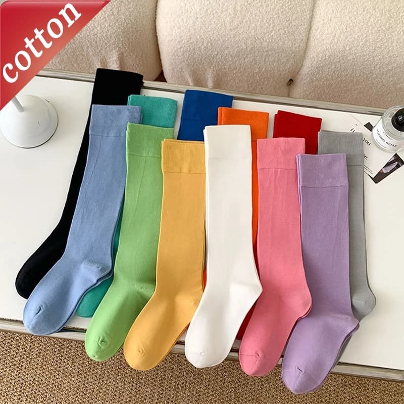Ladies' Stockings Korean Dopamine Solid Color Fashionable Versatile Calf Socks Comfortable Breathable Pure Cotton Socks For Girl