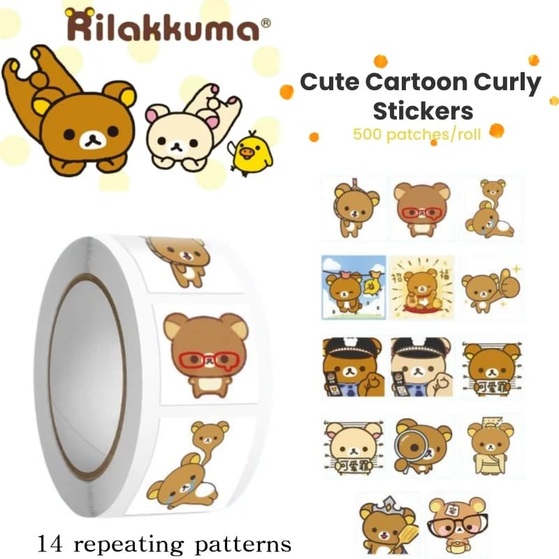 Rilakkuma cartoon avatar curl sticker,high appearance value,cute Ins Rilakkuma small stickers,phone and cup decoration stickers