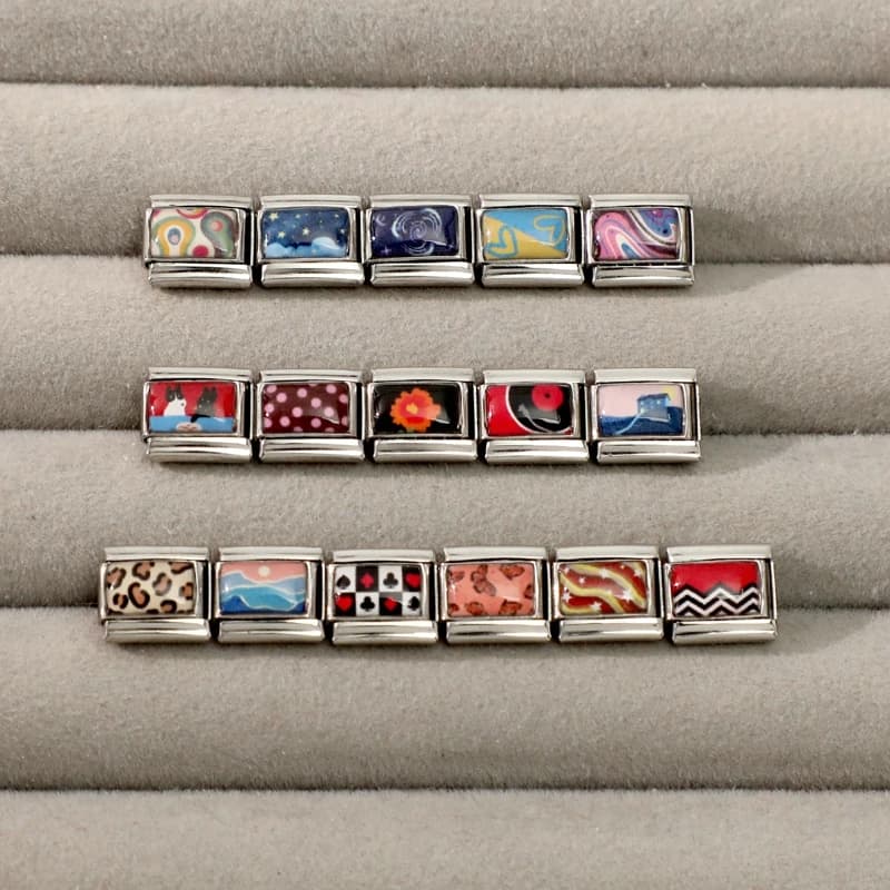 Wholesale Star Heart Sunrise Butterfly Cat Dog Rose Waves Italian Charm Link Fit 9mm Stainless Steel Jewelry DIY Making Bracelet