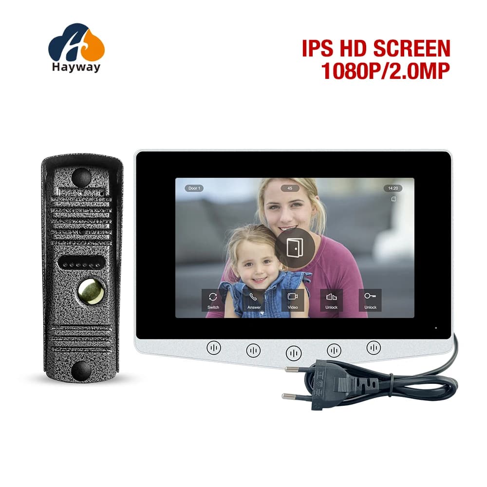 Videocitofono a 4 fili, citofono con campanello 1080P, citofono con fotocamera, display IPS a colori da 7", 100 ° Telecamera ad ampia vista