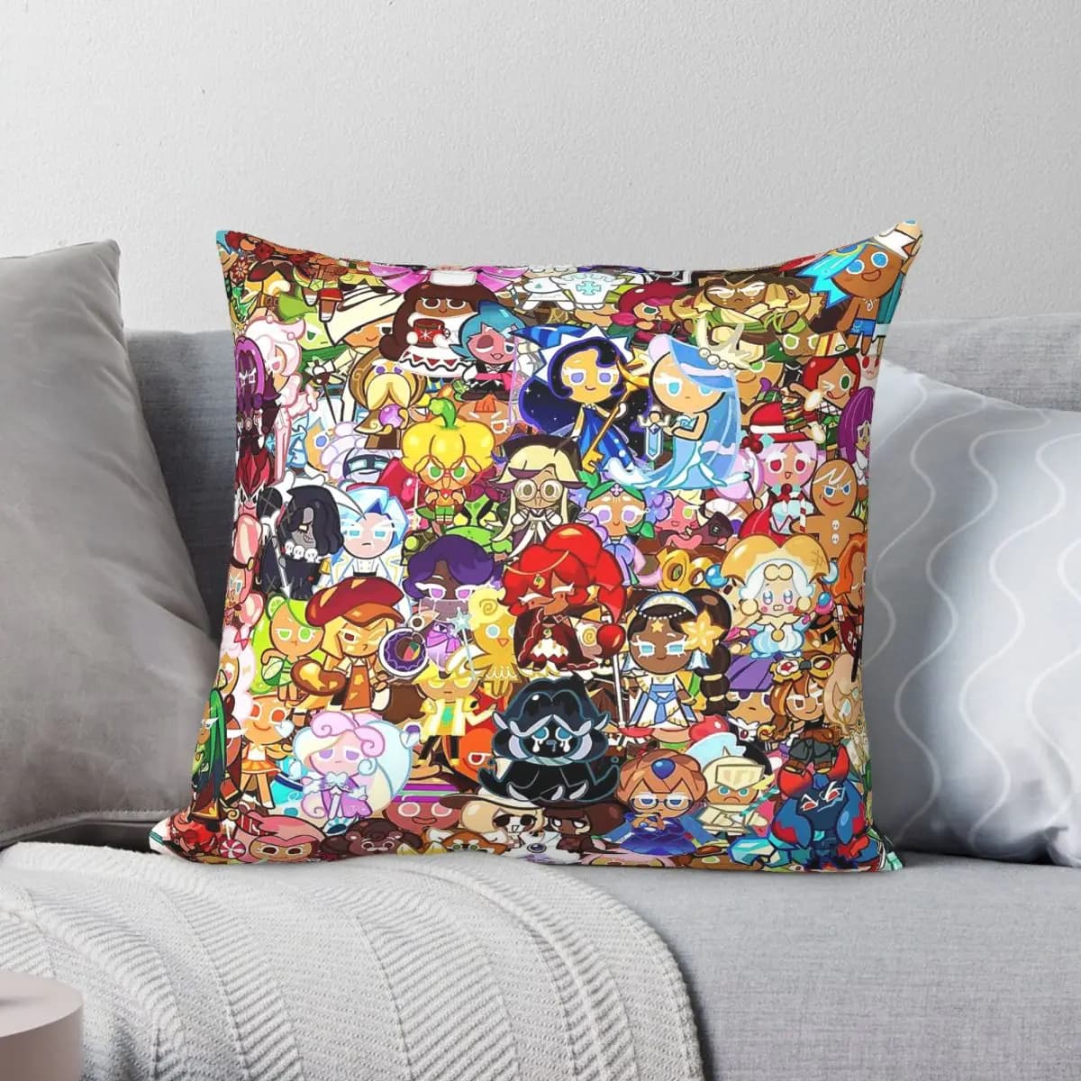 Fodera per cuscino quadrata con tutti i personaggi di Cookies Run, in poliestere, lino, velluto, con cerniera, decorativa, per divano, copricuscino