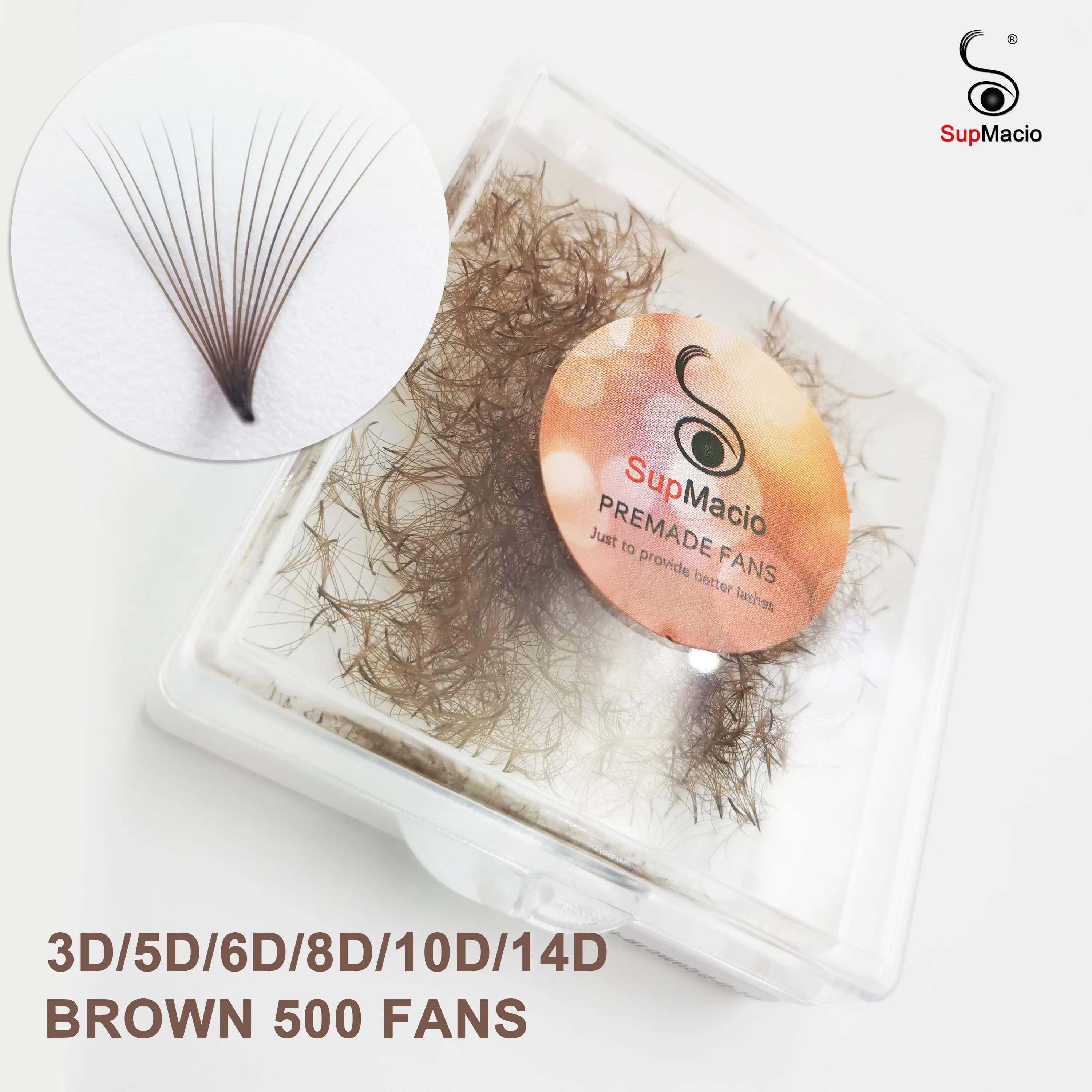 Supmacio Marrone Sciolto Fan Lash Extensions 500 3D 5D 6D 8D 10D Base a punta Morbido e soffice.07 ProMade Volume Ventole Volume russo