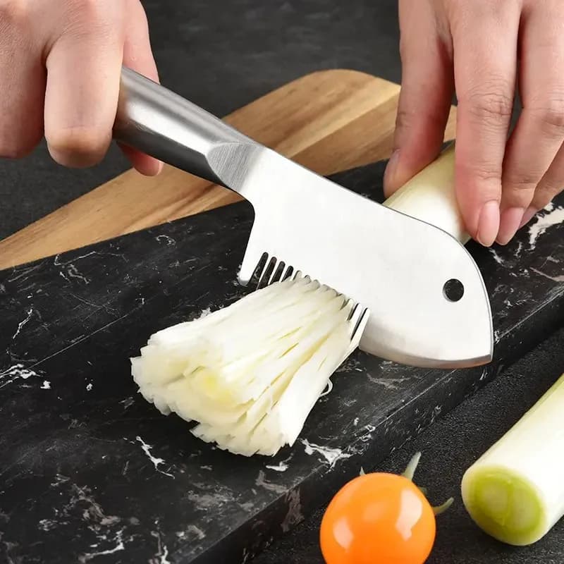 Affettatrice per cipollotti in acciaio inossidabile, tagliaverdure multifunzionale da cucina, coltello per sminuzzare verdure