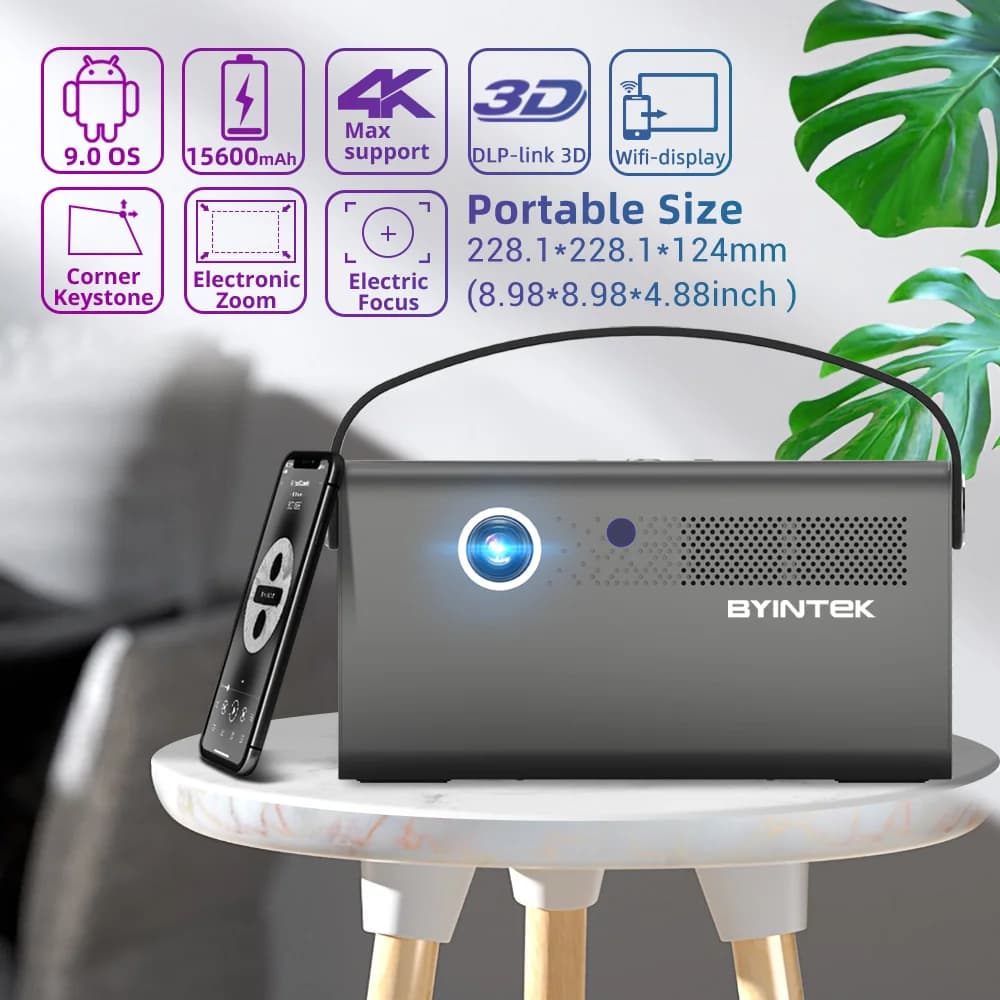 Byintek R17 Pro LED Cinema Piccolo mini proiettore DLP Fascio mobile Android, progetto educativo con batteria WIFI