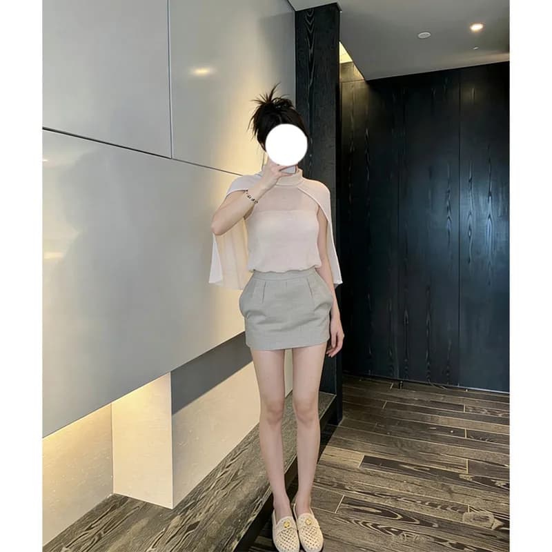 Elegante Set Gilet Lavorato a Maglia e Gonna a Vita Alta, Moda Primavera 2026 per Donna, Stile Corto Senza Maniche Brand 1989