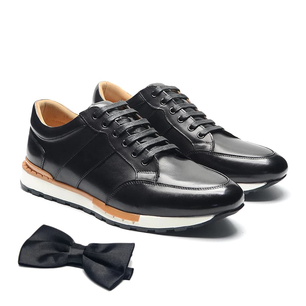 Sneakers Casual da Uomo Originali in Vera Pelle Marrone e Nera, Scarpe Sportive alla Moda con Lacci, Modello Derby per Uomo