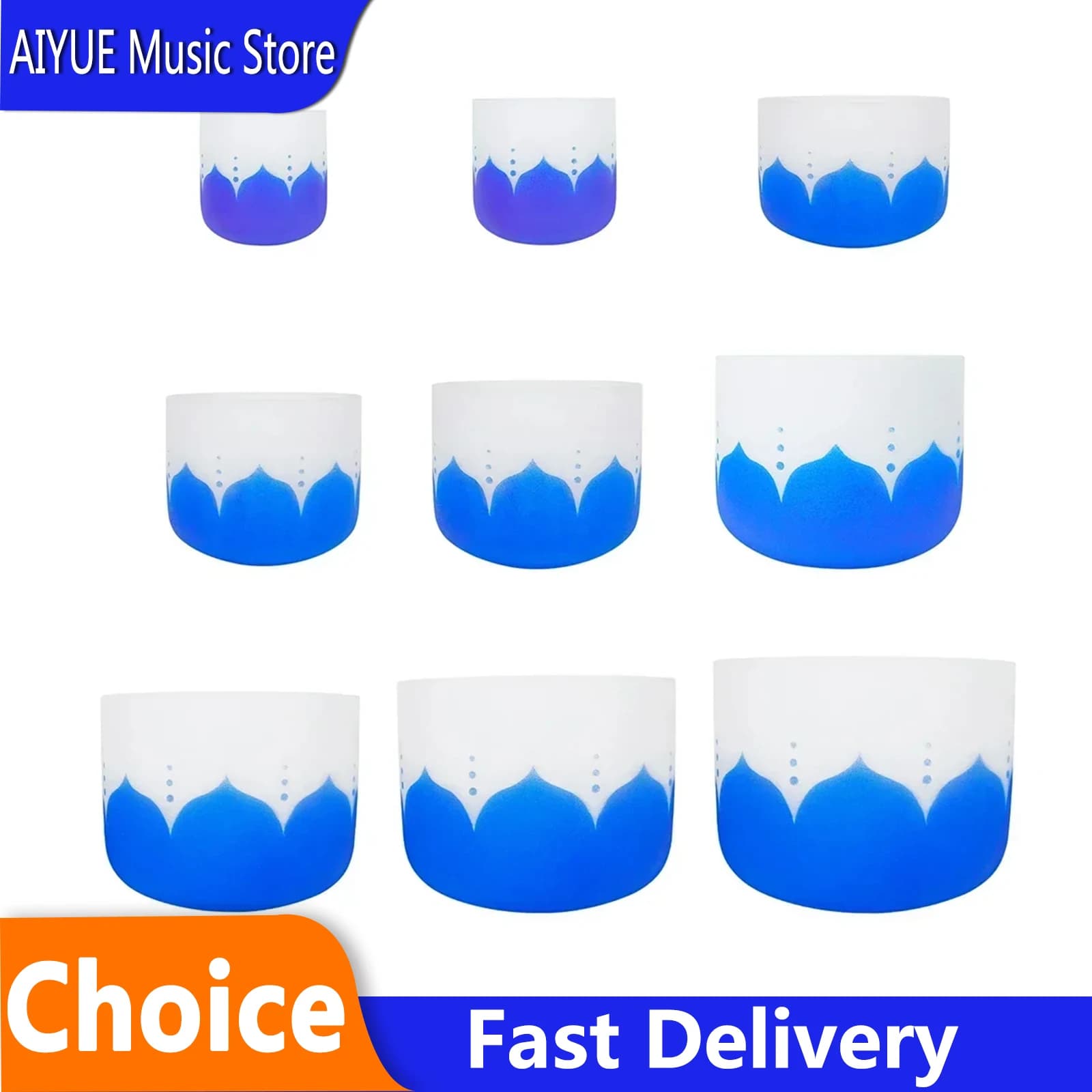 Blue Lotus Singing Bowl 6-14 Inch A/B/C/D/E/F Key Music Bowl Crystal Bowl with Sheepskin Stick Percussion Instrument Parts