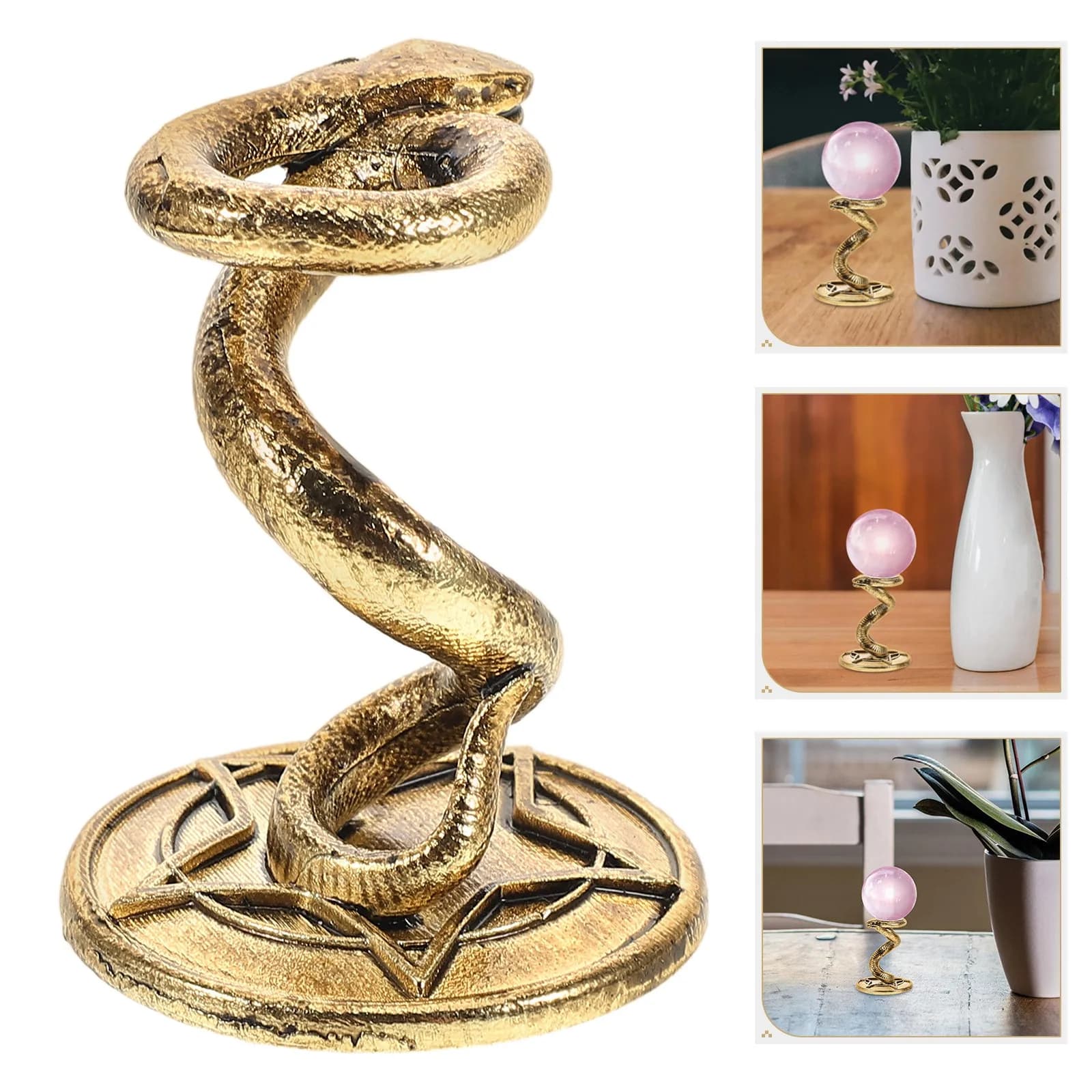 Supporto in Metallo a Forma di Serpente per Sfere di Cristallo, Espositore per Globi di Vetro, Gemme, Uova e Sfere Ovate, Decorazione da Scrivania