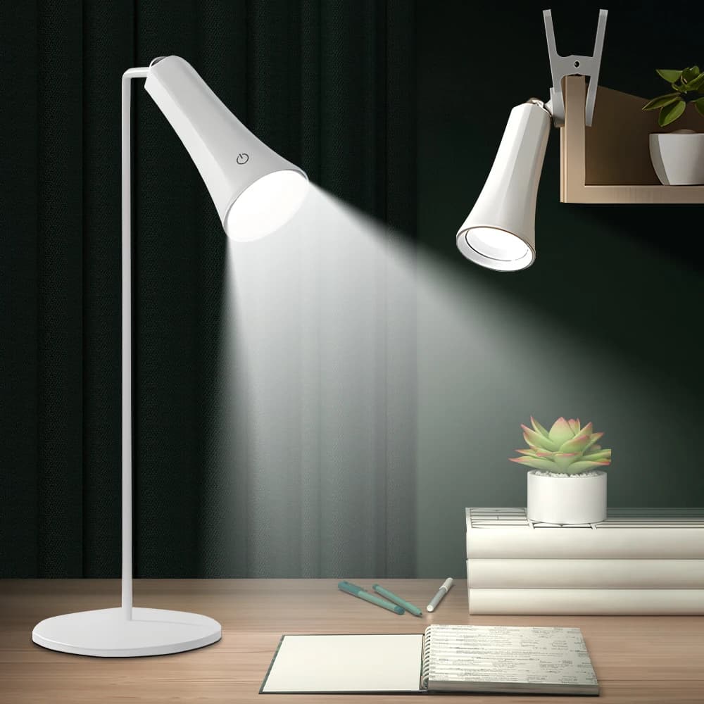 Lampada da Scrivania LED 4-in-1, Luce Notturna Ricaricabile USB, Dimmerabile a Tocco, con Clip Magnetica e Supporto Portatile per Studio e Camera da Letto