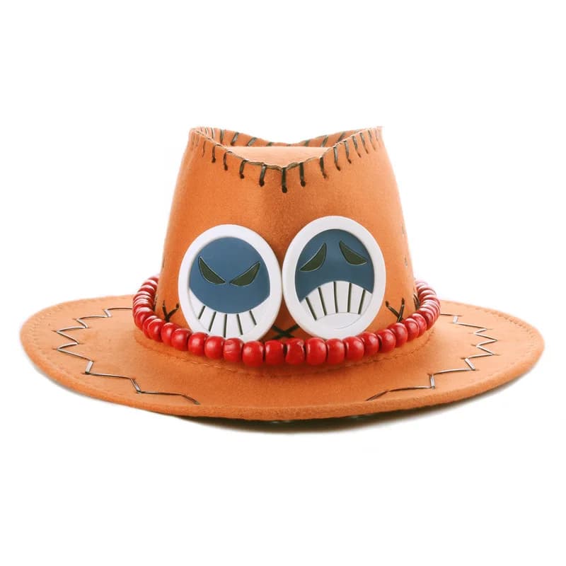 Portgas D Ace Cappello da cowboy cosplay con collana Cappello occidentale in feltro arancione Cappelli per costumi Accessorio per costume di Halloween per cartoni animati anime