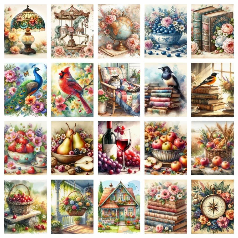2026 Kit Pittura Diamante Fai da Te, Ricamo a Punto Croce con Motivi Frutta, Fiori, Paesaggi e Cucina, Mosaico con Diamanti Rotondi, Quadro con Strass, Regalo