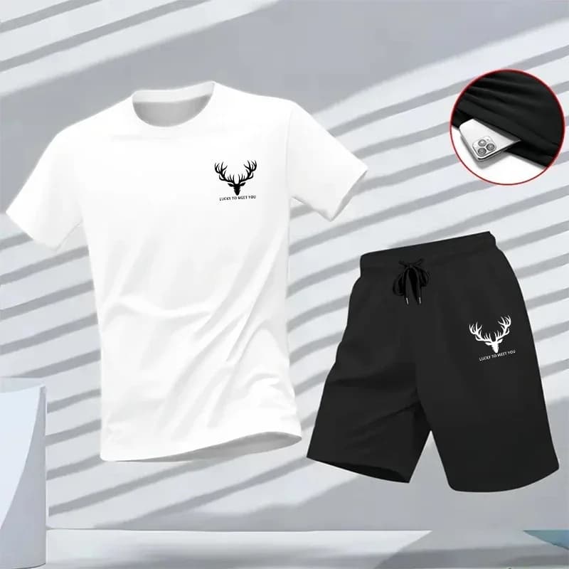 Completo Sportivo da Uomo per Allenamento Quotidiano, T-shirt a Maniche Corte e Pantaloncini, Nuova Collezione 2026, Set Estivo Casual alla Moda