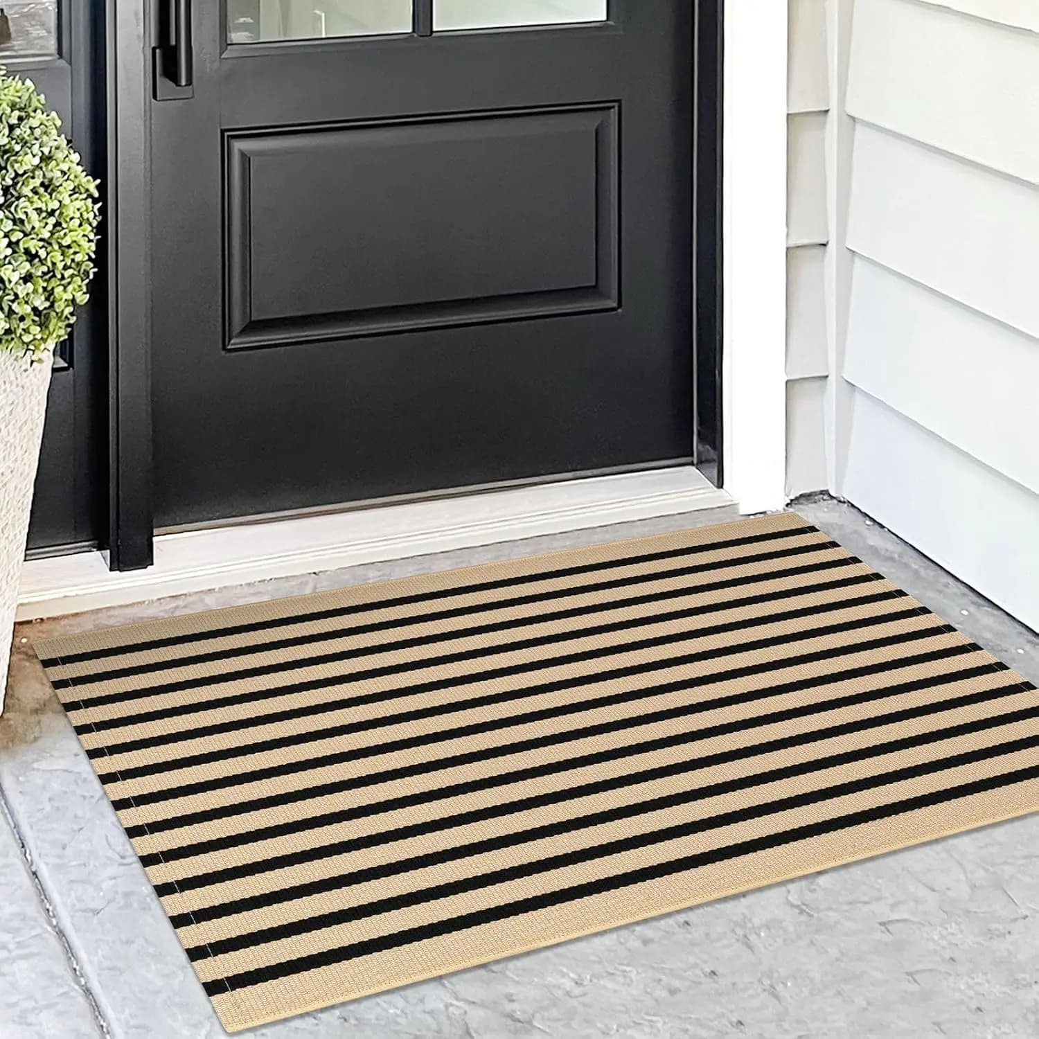 VIKAMA Loop Pile Tappeto per porta d'ingresso Tappeto per portico a righe lavabile in lavatrice, Tappetino per interni ed esterni, Decorazione della casa