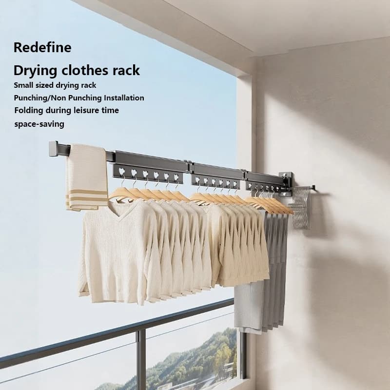 Foldable stretcher, wall retractable clothes hangers for balcony bathroom window, stainless steel space saving