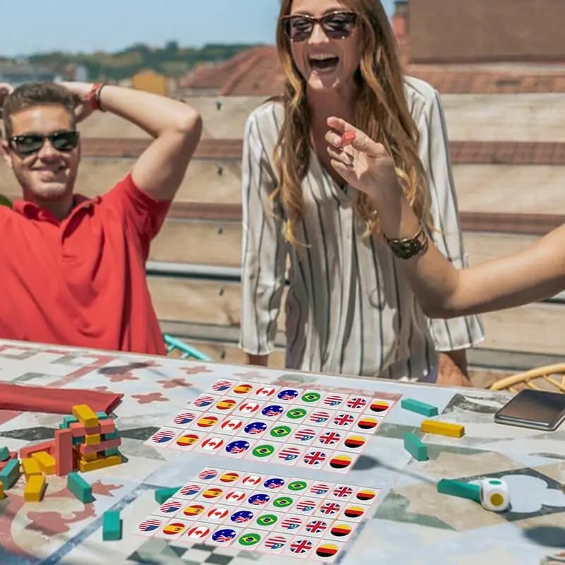 Set da gioco Mahjong 64X Bandiera Mahjong Piastrelle Gioco da tavolo Set da gioco di carte Blocchi coordinati portatili per il tempo libero al coperto della casa Famiglia dei bambini
