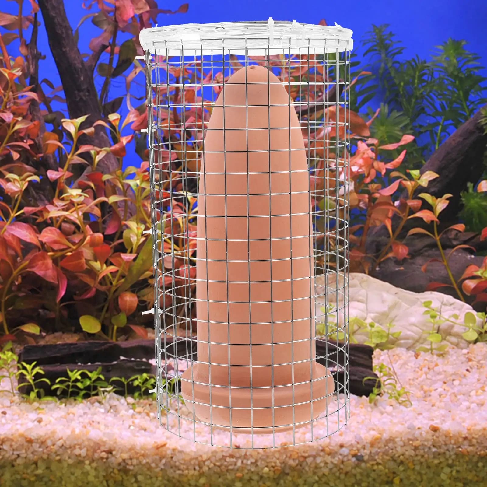 1 Set Secchio per allevamento di pesci in argilla ceramica con rete isolante Gamberetti Spawning Cono per allevamento Angelfish Spawn Barrel Incubatrice per pesci