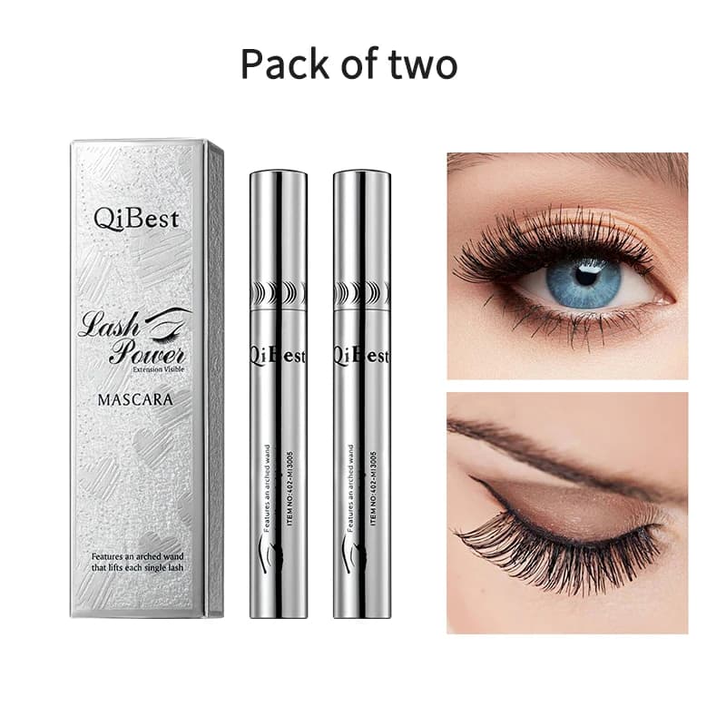 QIBEST Confezione da 2 Mascara in Fibra di Seta Nera Impermeabile a Lunga Durata per Extension Ciglia, Volumizzante e Allungante