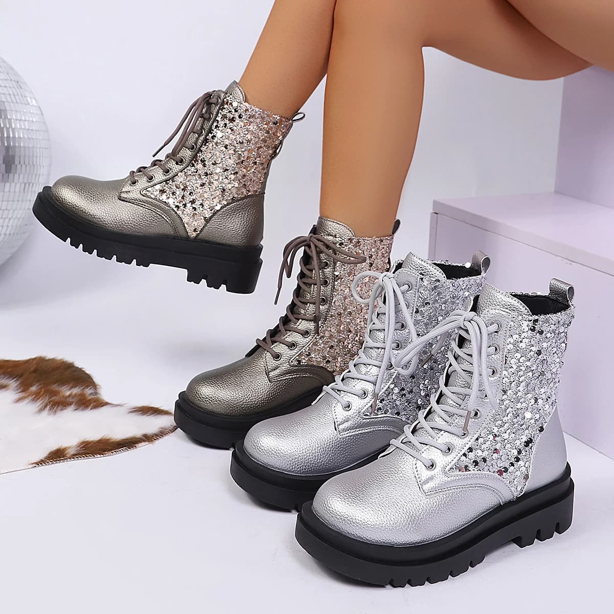 2025 Stivali da donna antiscivolo con plateau all'aperto Comodi stivaletti stringati Bocca profonda Scarpe firmate robuste Zapatos De Mujer
