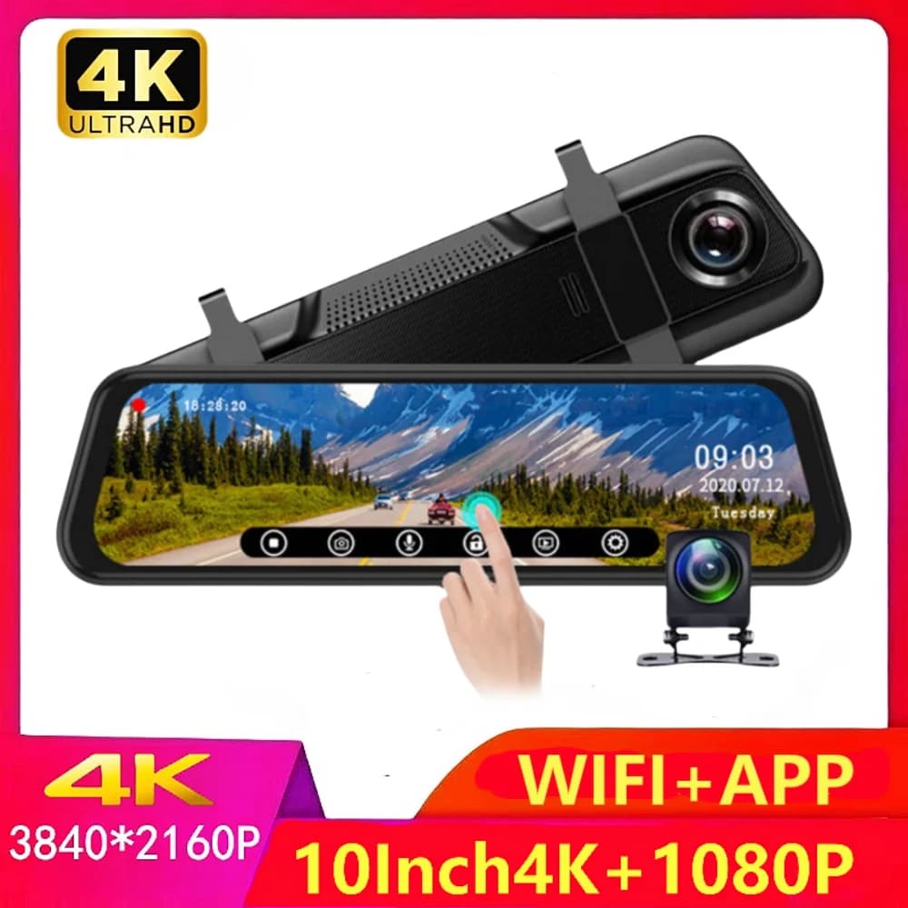 9.66 pollici 4K 3840*2160P DVR per auto Dash Cam WIFI GPS APP Specchietto retrovisore 1080P Car Camer, WDR, APP WIFI Super Night Vision