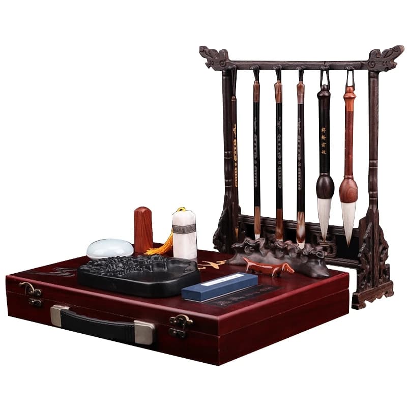 High-end study four treasures boutique gift box professional brush set pen and ink paper inkstone calligraphy full set inkstone