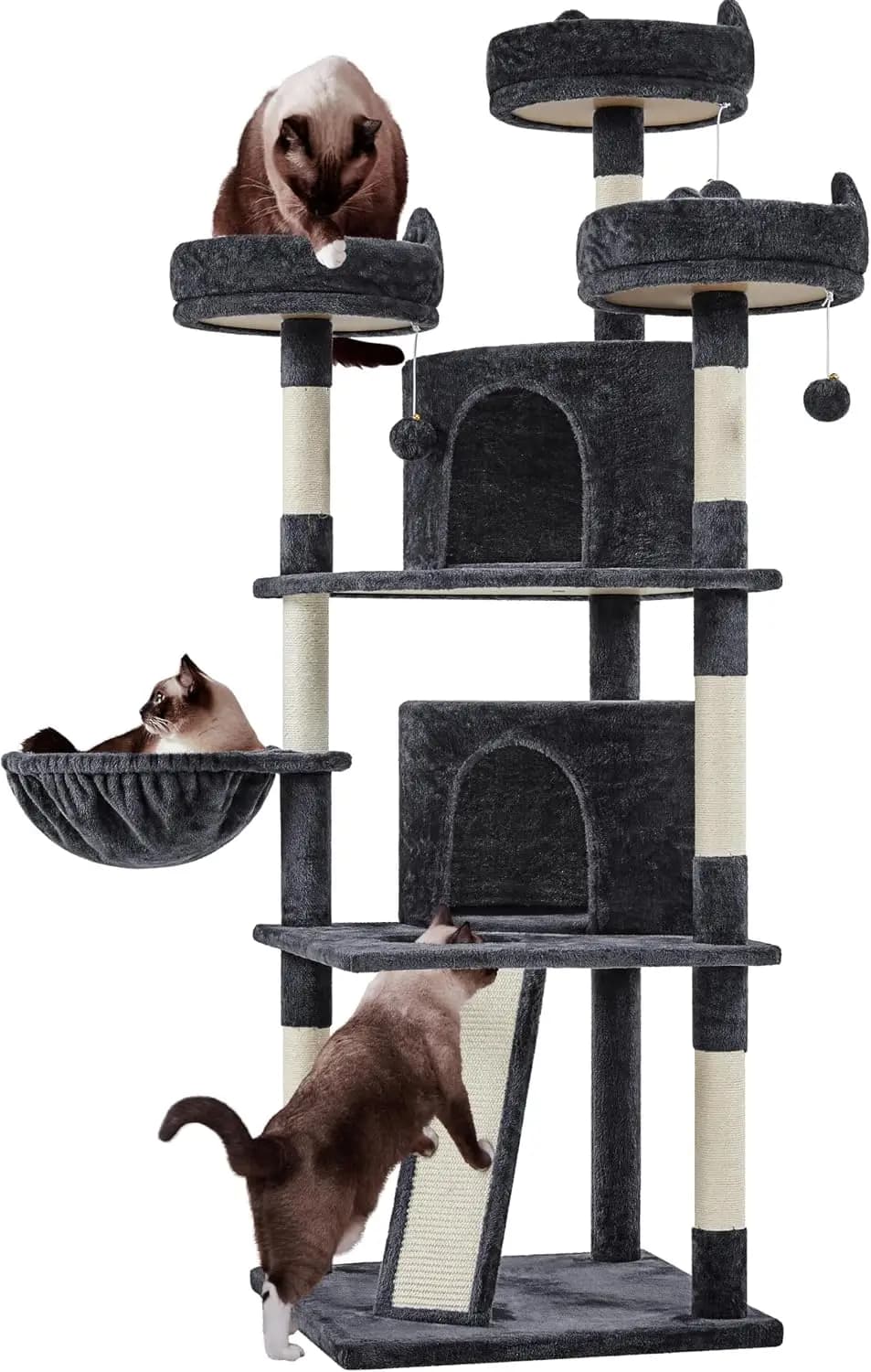Multi-Level Cat Tower for Large Cats, 3 Wide Perches, Condo & Scratching Posts, Black