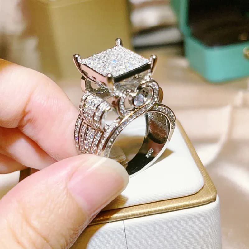 Anelli artigianali scavati in stile casual alla moda per le donne, lusso leggero, squisito anello in zircone, gioielli in argento 925 per matrimoni