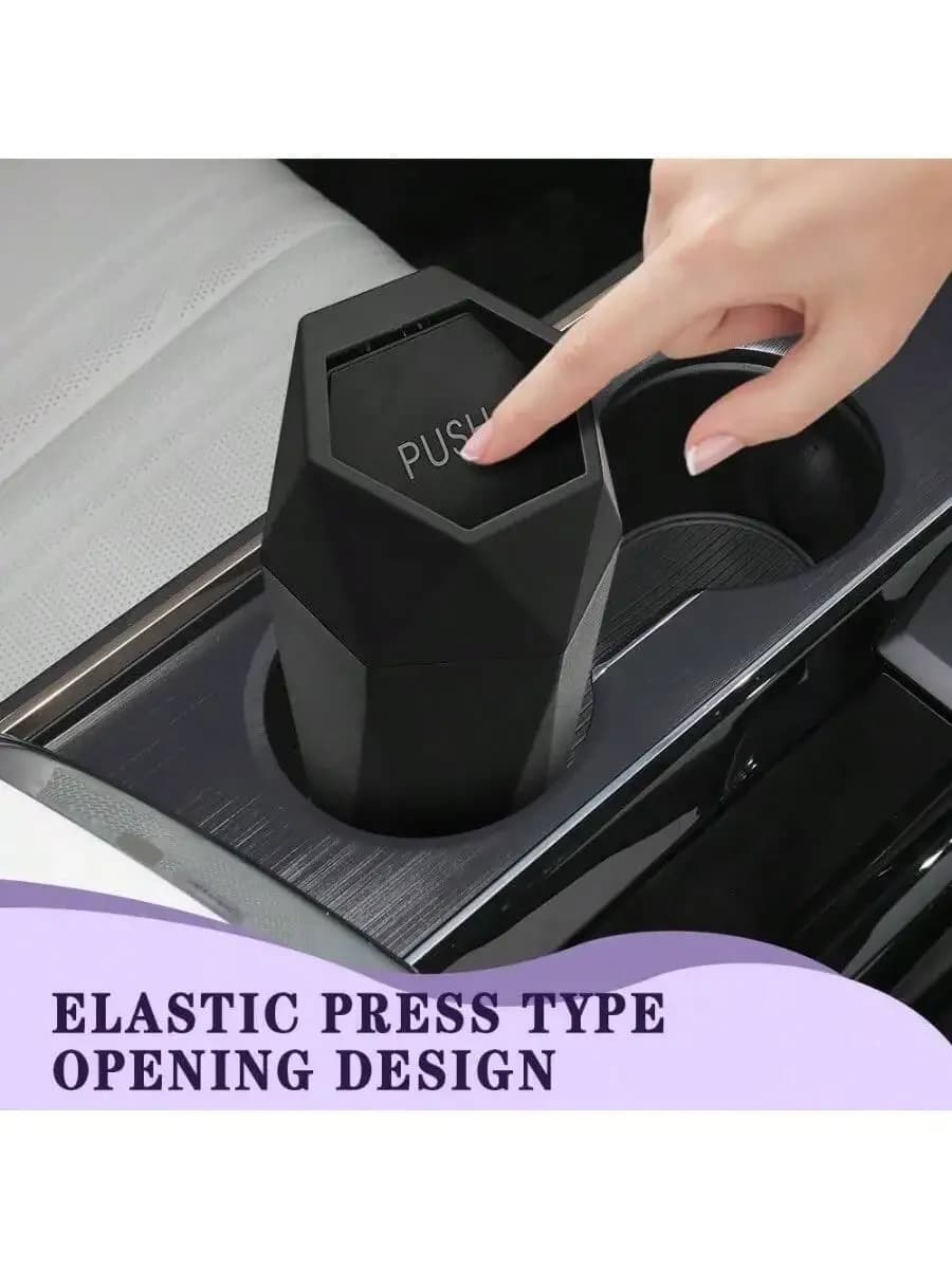 Car Trash Can With Press Type Lid Cup Holder Mount Leakproof ABS Garbage Bin For Vehicle Home Office Black