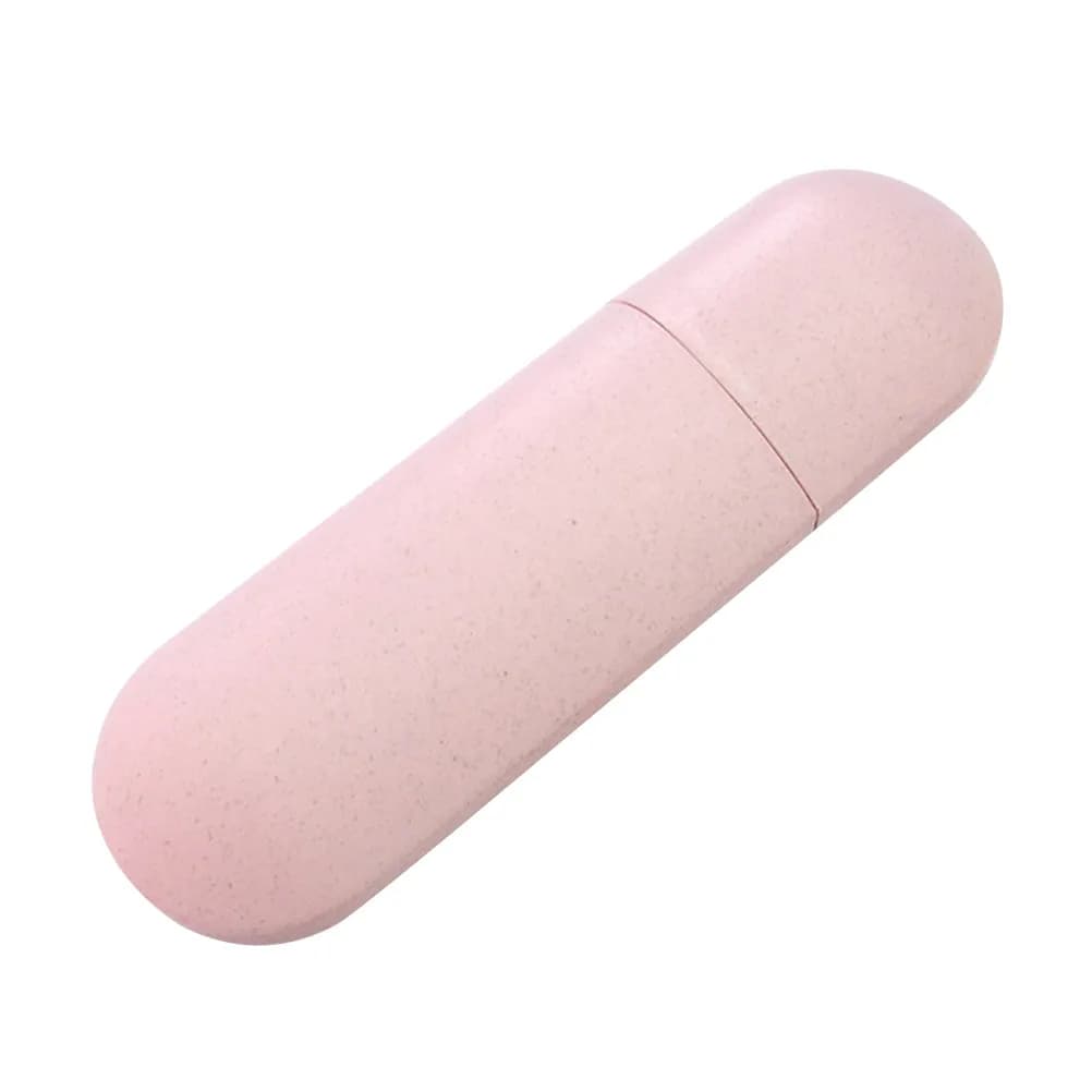 Porta Spazzolino Portatile in Paglia di Grano e PP, Scatola Contenitore Rosa Nordico da Viaggio, Porta Dentifricio Multifunzionale