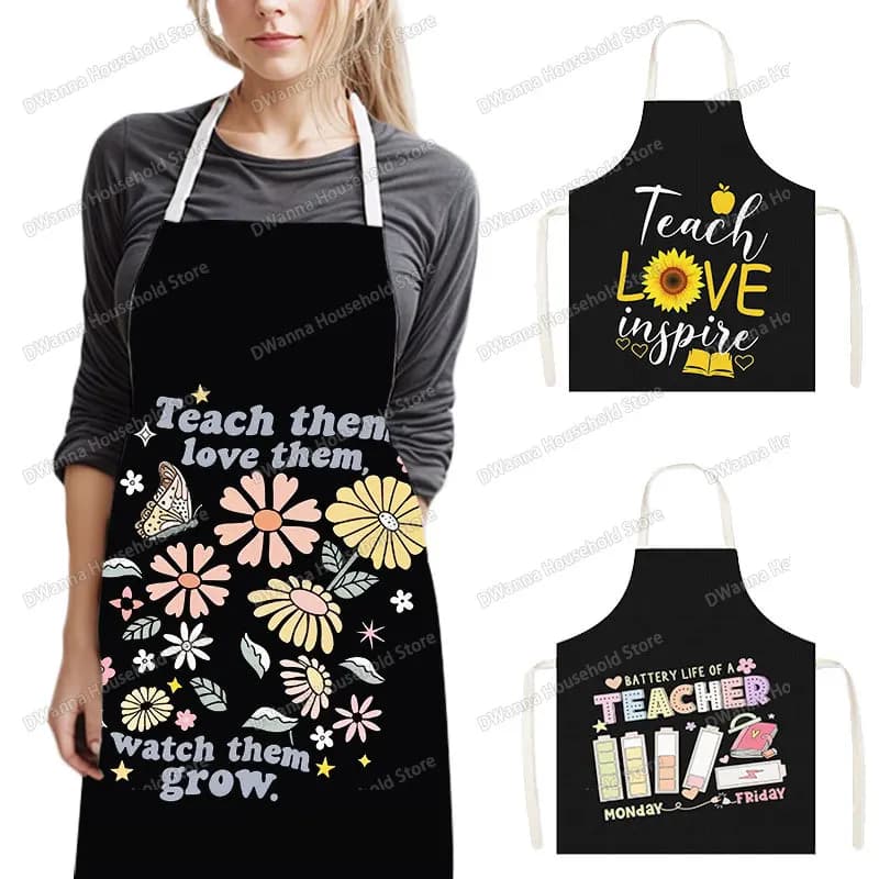 Teachers Plant Seeds Kitchen Apron Vintage Wild Flower Women Baking Pinafore Household Cleaning Clothing Chef Cooking Aprons