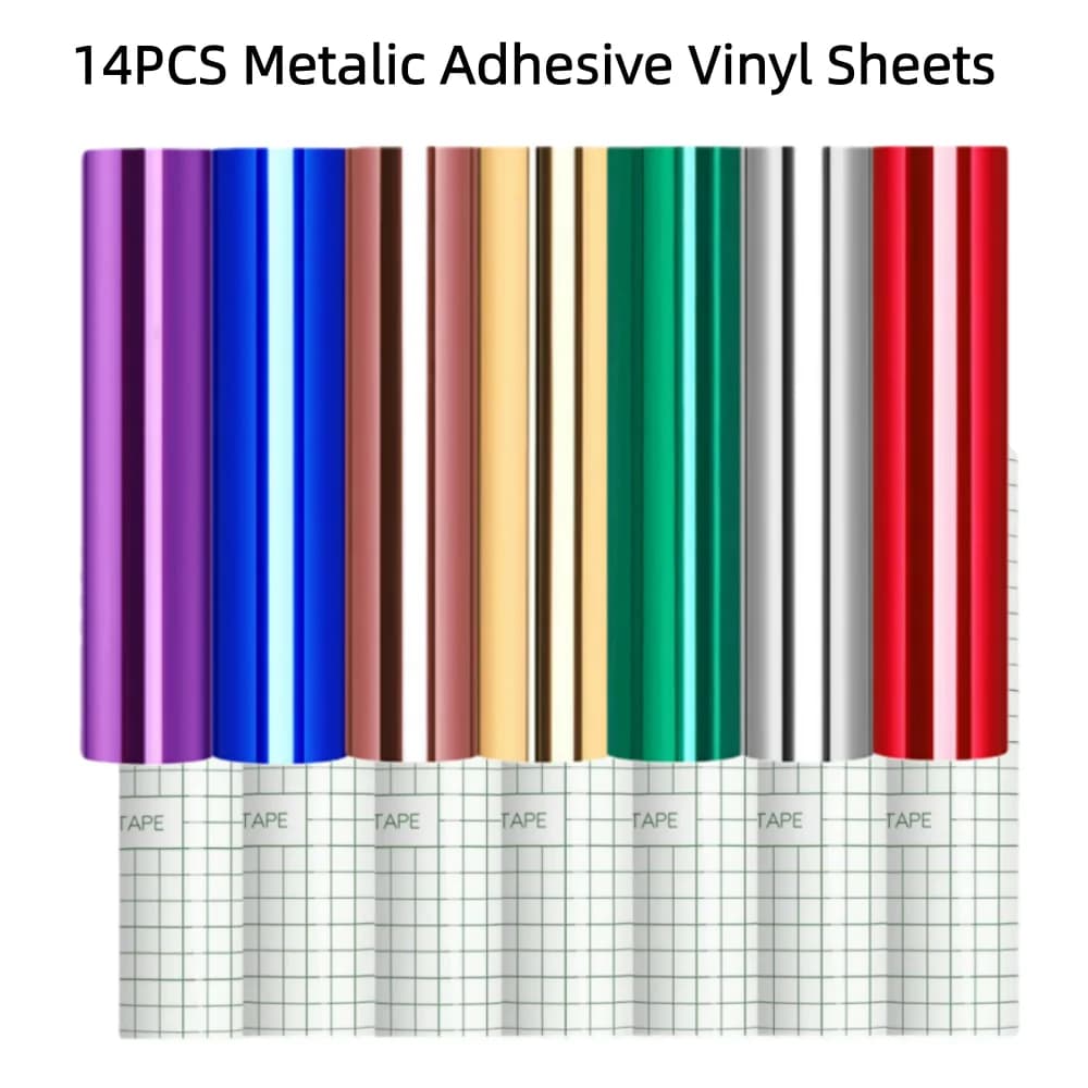 Vinile adesivo cromato a specchio da 14 pezzi per macchine Cricut, vinile permanente metallizzato compatibile con tutte le macchine da taglio