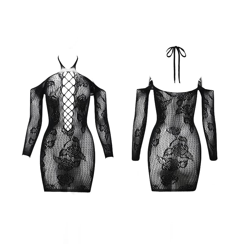 Lingerie Sexy da Donna, Camicia da Notte in Pizzo Traforato, Abito Aderente Trasparente
